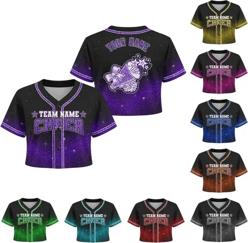 Miniatura 8 de Camiseta de béisbol de uniforme de animadora personalizada, camiseta de animadora para niñas, mujeres, jóvenes, niños, camiseta con purpurina