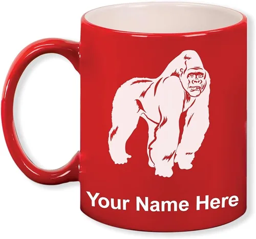 Miniatura 8 de LaserGram Taza de café redonda de cerámica de 11 oz, gorila, grabado personalizado incluido (blanco)
