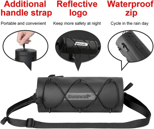 Miniatura 4 de Rhinowalk Bolsa de manillar impermeable para bicicleta, bolsa frontal de bicicleta, bolsa de almacenamiento enrollable Fram para bicicletas