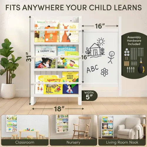 Miniatura 2 de OurNest Estantería magnética deslizante y marcadores H-31 para niños y bebés, de madera con tres niveles para lectura, creatividad y Montessori