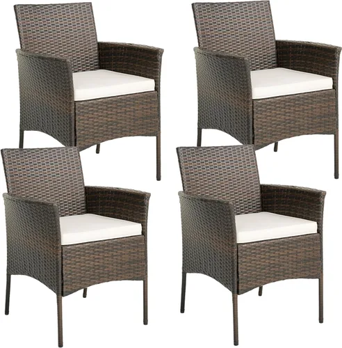 Tangkula Patiojoy - Juego de 4 sillas de comedor para exteriores, de polietileno, resistentes a la intemperie, con cojines extraíbles, para jardín,