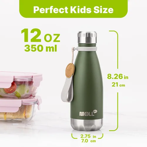 Miniatura 4 de Botella de agua para niños, botella de agua deportiva de acero inoxidable de 12 onzas con aislamiento al vacío para la vuelta a la escuela, botella