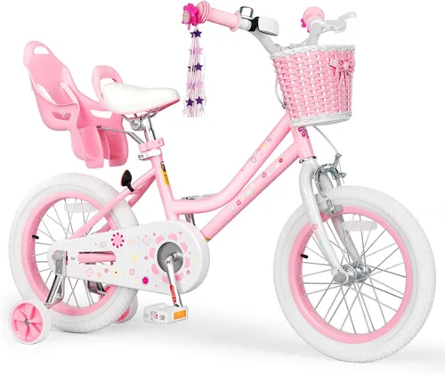 Miniatura 10 de Glaf - Bicicleta para niñas de 12, 14, 16 pulgadas con ruedas de apoyo, bicicleta para niños pequeños de 2 a 9 años, bicicleta con canasto y asiento