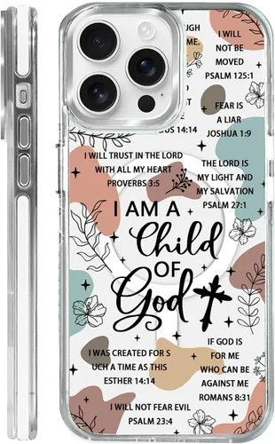 Miniatura 42 de Funda para iPhone 13/14 [compatible con Magsafe], funda magnética transparente de silicona a prueba de golpes con patrón de versículos de la Biblia