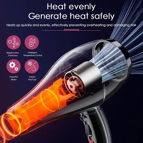 Miniatura 4 de Secador de pelo profesional de 3500 W para salón de belleza Powerful Negative Ions Hair Dryer Fast Drying 2 Speed 3 Heat Long Cord Design Equipped