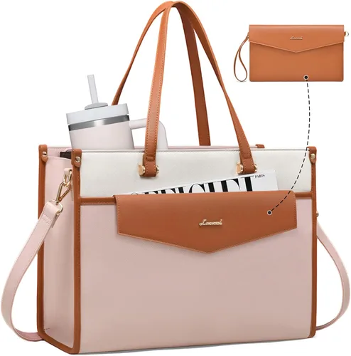 Miniatura 19 de LOVEVOOK Bolsa de mano para laptop para mujer, bolsa de trabajo profesional 2 en 1 de 15.6 pulgadas, maletín de negocios con bolso de mano, bolso