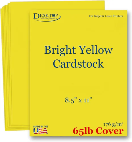 Papel de cartulina de cubierta de 65 libras, 8.5 x 11 pulgadas, 25 hojas (amarillo brillante)