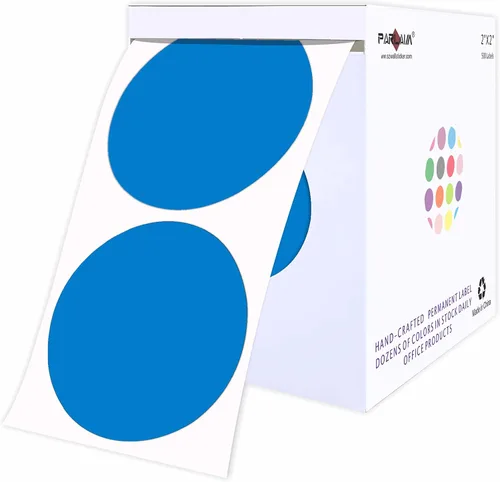 PARLAIM Etiquetas de puntos circulares azules con código de color de 2 pulgadas en rollo, 500 calcomanías, 2 pulgadas de diámetro para inventario,
