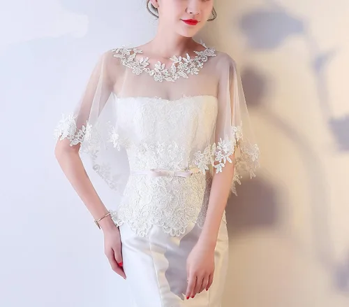Miniatura 3 de Ayliss Chales de boda de encaje para mujer para novia bordados bolero capa de hombro para noche graduación vestido de fiesta