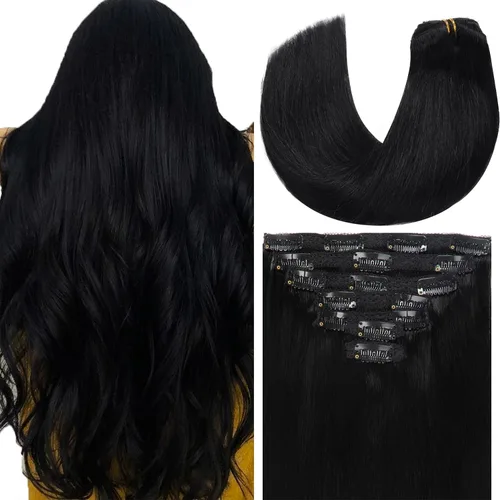 Miniatura 23 de Loxxy Extensiones de cabello humano con clip, sin costuras, 22 pulgadas, color marrón oscuro a castaño oscuro y marrón oscuro, 7 piezas