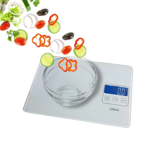 Azeus. Báscula de cocina digital de 6 unidades, recargable por USB. Pesa gramos y onzas con alta precisión (desde 1.13 g). Capacidad hasta 5 kg,