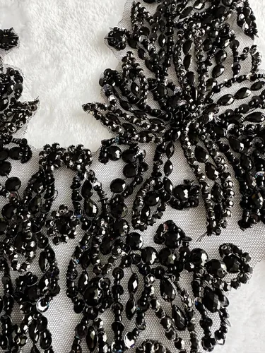 Miniatura 6 de Apliques de diamantes de imitación puros cosidos a mano, parche multicolor, accesorios de manualidades para vestido de novia de niña, 14 x 20 Negro