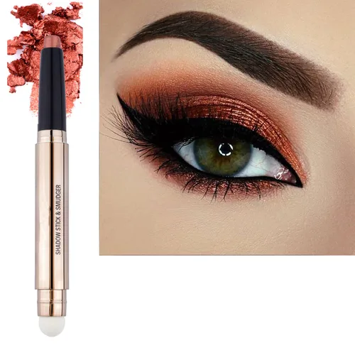 Miniatura 9 de Barra de sombra de ojos marrón y brocha de maquillaje con esponja, lápiz de sombra de ojos cremoso y brillante de larga duración, resistente al