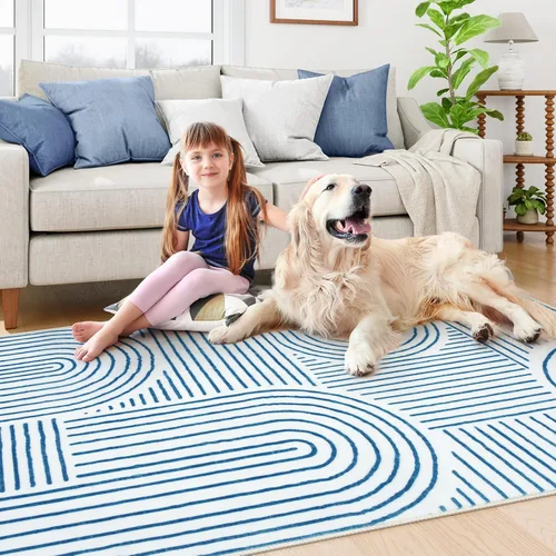 Miniatura 5 de Lahome Alfombras lavables abstractas, alfombra azul de 4 x 6 pies para dormitorio, guardería, suave, antideslizante, moderna, alfombra ultradelgada