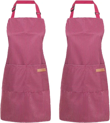 Miniatura 11 de Paquete de 2 Delantales de Cocina Ajustables con Peto para Mujeres con 2 Bolsillos, Delantales de Cocina Restaurante para Hombres Chefs