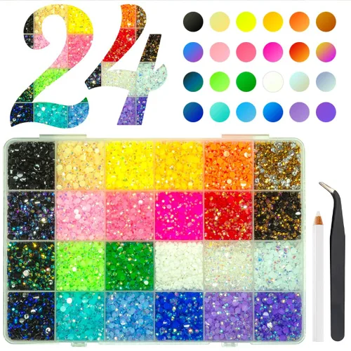Miniatura 9 de qiipii 24 Color 5mm Piedras de Resina de Cristal de Colores con Parte Trasera Plana para Manualidades, Piedras de Diamantes de Imitación Arcoíris