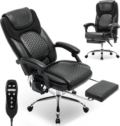 Miniatura 10 de MALOL Silla de oficina de masaje grande y alta de 300 libras, calefacción dirigida de 3 niveles a 149.0 °F, silla de escritorio de cuero de fácil