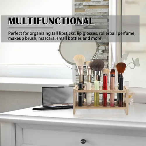 Miniatura 7 de ELLDOO Organizador de perfume Rollerball, soporte de almacenamiento de perfume de bambú para 24 espacios, soporte de aroma de belleza con asa