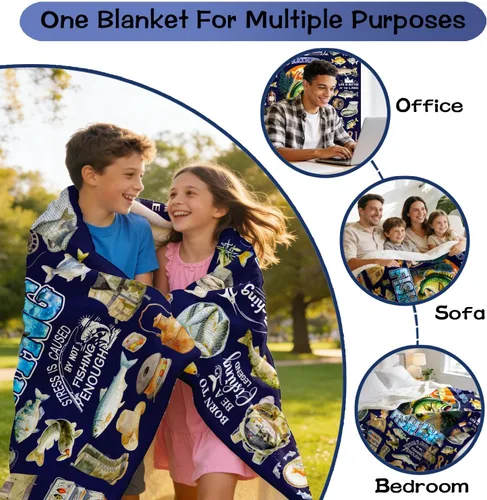 Miniatura 6 de Fishing Blanket Gifts Warm Flannel Fishing Lovers Throw Blanket Fish Themed Party Decorations for Kids Adults Fishermen 50"x40