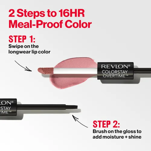 Miniatura 5 de Revlon - Lápiz labial líquido Overtime con brillo de labios transparente, maquillaje facial ColorStay, doble extremo con vitamina E en ciruela/baya
