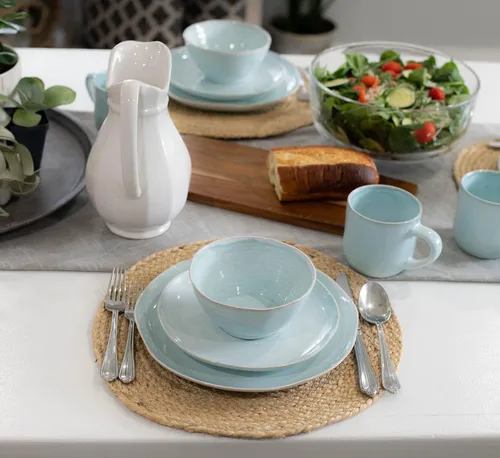Miniatura 6 de Elanze Designs Reactive Glaze Farmhouse - Juego de vajilla rústica de cerámica bohemia de cerámica de 16 piezas, servicio para 4, color azul hielo