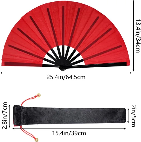 Miniatura 22 de Nydotd Paquete de 1 abanico grande de mano plegables de nailon plegable con funda de soporte para hombres y mujeres, línea de actuación, danza, kung