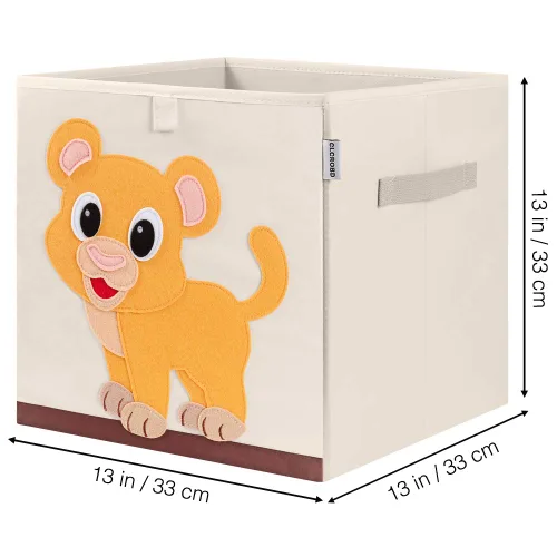 Miniatura 2 de Contenedores de almacenamiento de cubo animal plegables de tela, caja/cofre/organizador de juguetes para niños, 13 pulgadas (León bebé)