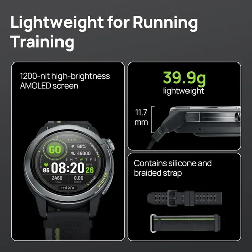 Miniatura 2 de mibro GS Active2 - Reloj inteligente GPS para correr con AMOLED de 1.811 in, ligero y batería de 15 días, soporta planes de funcionamiento y GNSS