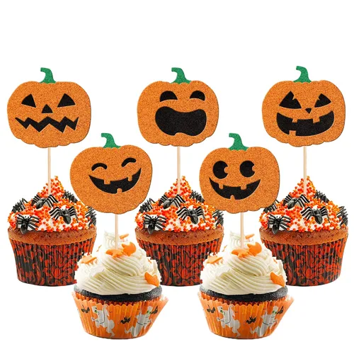 30 piezas de adornos para cupcakes con purpurina – Púas de cupcakes de Halloween para niños, cumpleaños, festival, fiesta, decoración de pasteles
