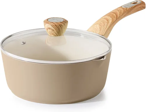 Miniatura 16 de SENSARTE - Cacerola antiadherente de cerámica con tapa, olla pequeña de 2.0 cuartos de galón, olla de cocina blanca con asa que no se calienta, olla