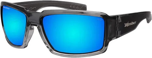 BOMBER BG114ICE - Gafas de sol polarizadas para hombre, marco ahumado de cristal de 2 tonos con espejo azul hielo, lentes de seguridad polarizadas