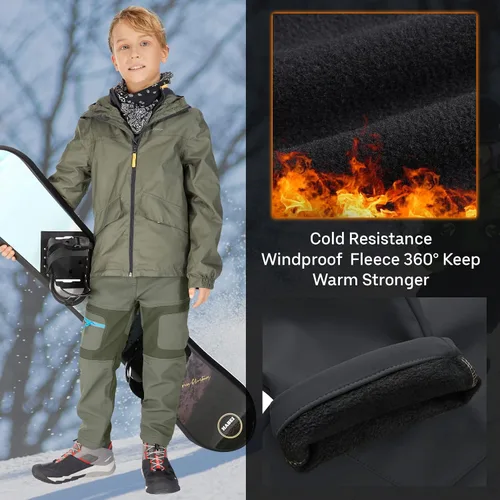 Miniatura 3 de linlon Pantalones impermeables para la nieve para niños y niños, forro polar lind para senderismo, softshell, cálidos, con aislamiento térmico