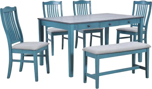Miniatura 8 de RuiSiSi - Juego de mesa de comedor de madera para 6 personas con almacenamiento, juego de mesa de comedor rectangular de 6 piezas, juegos tapizados