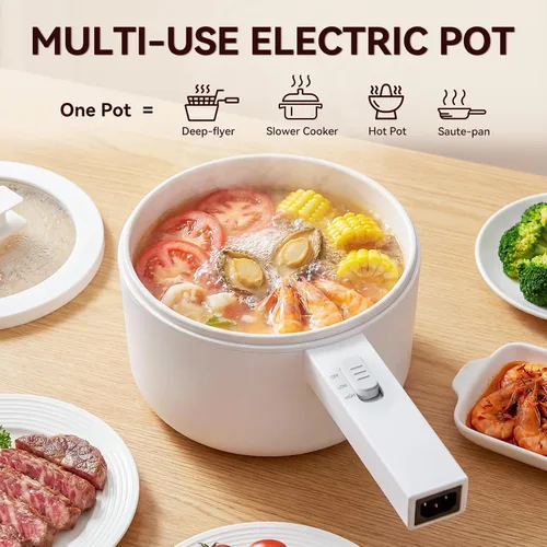 Miniatura 7 de Olla caliente eléctrica, mini olla caliente de 1.5 L, olla portátil antiadherente esmaltada de cerámica, olla eléctrica para carne, huevo, arroz