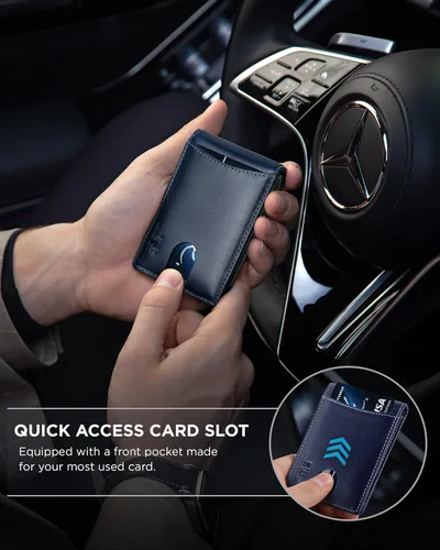 Miniatura 28 de SERMAN BRANDS - Billetera sencilla de cuero genuino con bloqueo RFID para hombre, billetera delgada con bolsillo frontal y clip para dinero