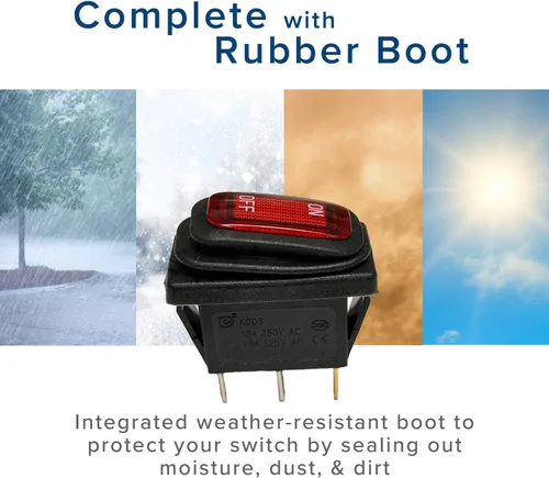 Miniatura 3 de AlveyTech Interruptor de encendido/apagado rojo con bota de goma resistente a la intemperie para scooters eléctricos de la maquinilla de afeitar