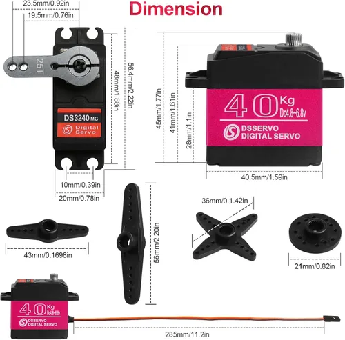 Miniatura 6 de 88.2 lbs Servo Digital Servo Digital Servo Full Metal Gear Impermeable con Servo Bocina 25T Compatible con 1/8, 1/10, 1/12 RC Car Crawler Robot