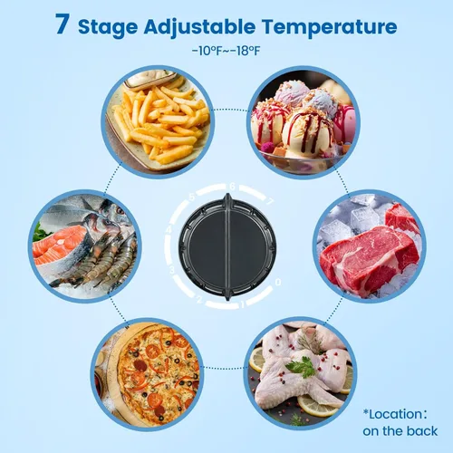 Miniatura 10 de Kndko Mini congelador de 1.2 pies cúbicos con puerta de cristal, 7 ajustes de temperatura ajustables de -10°F a -18°F, congelador pequeño vertical