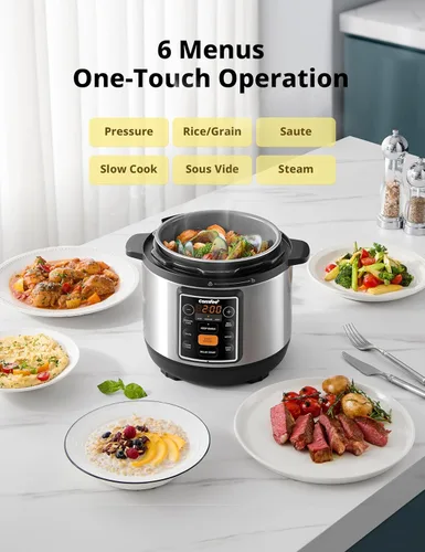Miniatura 2 de COMFEE' Olla a presión eléctrica pequeña 7 en 1, olla de cocción lenta, vaporera, salteado, cocción al vacío, calentador, olla múltiple con olla