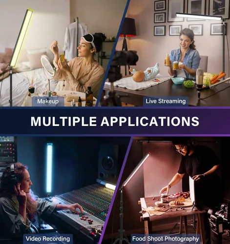 Miniatura 6 de Paquete de 2 barras de luz LED de video con soporte de trípode de 62.99 pulgadas/filtro de color, regulable 2500K-8500K luz de estudio kit