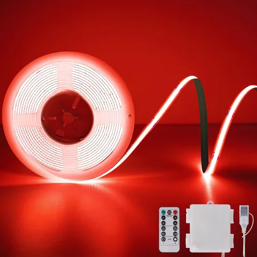 Miniatura 18 de OMIKA Tira de luces LED COB RGB de 6.6 pies, funciona con pilas, control remoto, regulable, cambio de color, tira de luces LED de batería, cortables