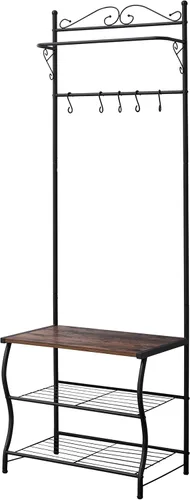 Miniatura 3 de Kings Brand Furniture - Banco de zapatos de entrada, perchero, organizador de almacenamiento de árbol de pasillo con ganchos