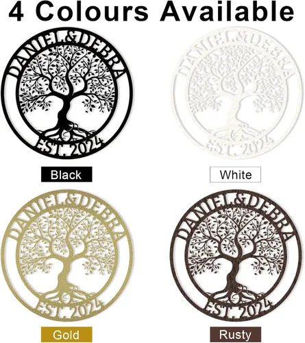 Miniatura 9 de Arte de pared personalizado del Árbol de la vida, decoración personalizada con apellido, letrero de metal para balcón exterior, arte de pared