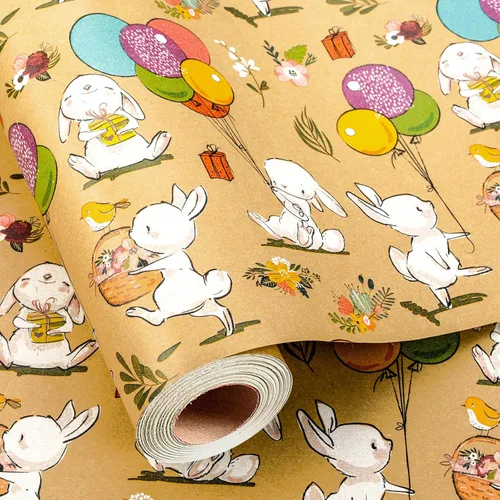 Miniatura 9 de Burymento Papel de regalo de animales, diseño reversible de lunares, envoltura de regalo para baby shower, cumpleaños, San Valentín, día