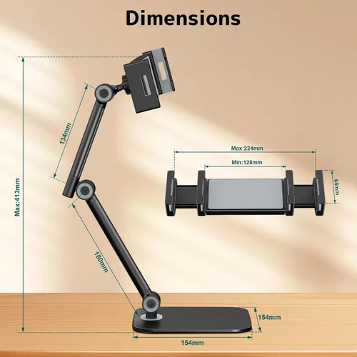 Miniatura 6 de Soporte para tablet para iPad, soporte de teléfono con base resistente para escritorio, soporte plegable ajustable multiángulo compatible