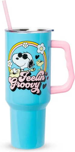 Miniatura 30 de Silver Buffalo Disney Lilo and Stitch Aloha - Vaso de acero inoxidable de doble pared con asa y pajilla, se adapta al portavasos estándar, 40 onzas