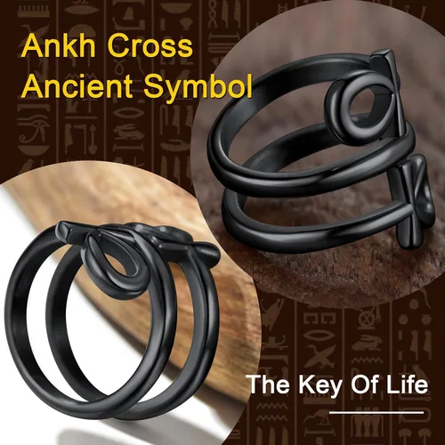 Miniatura 4 de ChainsProMax Puede grabar anillos de cruz Ankh para hombres y mujeres, anillo de mitología de joyería egipcia, acero inoxidable, chapado en oro