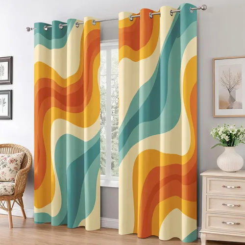 Miniatura 18 de Groovy Heart Curtains for Living Room 84 Inch Length, 60S 70S Retro Blackout Curtains Bedroom Decor, Hippie Orange Aesthetic Grommet Thermal Black