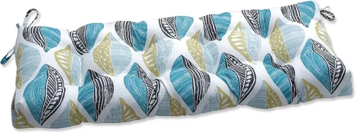 Miniatura 15 de Pillow Perfect Cojín para banco/columpio con diseño capitoné para exteriores/interiores, 56 x 18 pulgadas, azul
