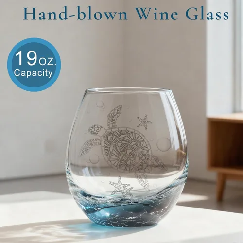 Miniatura 2 de Copa de vino sin tallo de tortuga marina para mujeres, 19 Oz, regalos de cumpleaños únicos ideales para amantes de las tortugas, regalos del Día